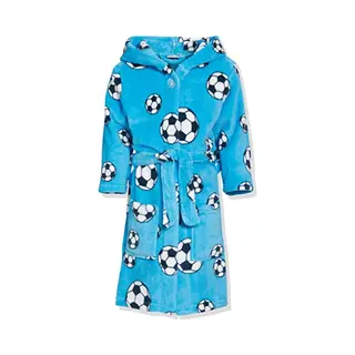 Playshoes Unisex Kinder Fleece-Bademantel Morgenmantel, Blau Fußball, 134/140