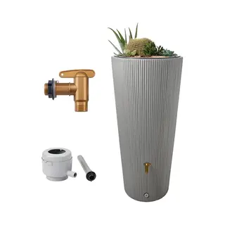 4rain - Vaso 2in1 Decor Regenspeicher 220 Liter Zinkgrau Inkl. Kunststoff-auslaufhahn Und Fallrohranschluss