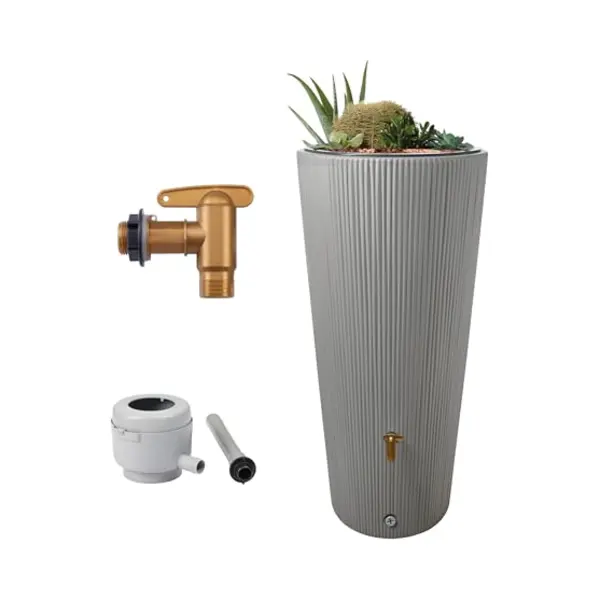 4rain - Vaso 2in1 Decor Regenspeicher 220 Liter Zinkgrau Inkl. Kunststoff-auslaufhahn Und Fallrohranschluss thumbnail