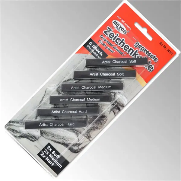 Meyco 6x Gepresste Zeichenkohle Soft/Medium/Hart thumbnail
