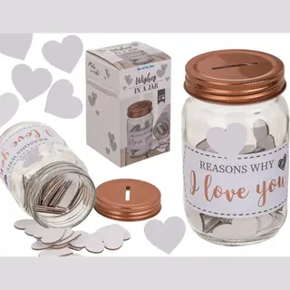 Ootb Glazen Weckpot 'Reasons Why I Love You' - Met 50 Mini Hartjes - Ca. 12 X 7, 5 Cm - Valentijns Cadeau - Liefdes Geschenk