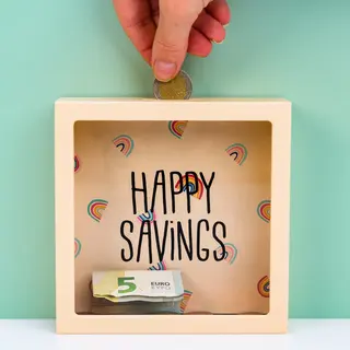 Ootb Transparante Spaarpot - Happy Savings - 15x15 Cm