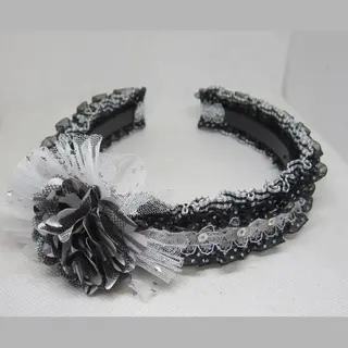 ZoeZo Design - Haarband - Diadeem - Zwart - Wit - Met Bloem