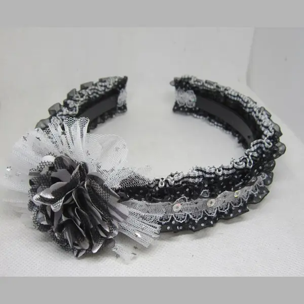 ZoeZo Design - Haarband - Diadeem - Zwart - Wit - Met Bloem thumbnail