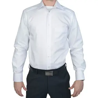 Marvelis Herren Businesshemd Non-Iron Modern Fit, Extralang, Kent-Kragen, Uni Popeline, 100% Baumwolle, Weiss 00, 44