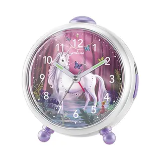 Jacques Farel Atrium Miraluna A932-0 Children's Girls Unicorn Fairy Alarm Clock, Non-Ticking Snooze Function, Luminous Analogue Quartz (White)