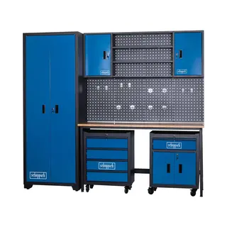 Scheppach Werkplaats GWS08 - Met Werkbank, Geperforeerde Wandpanelen Incl. Haken, Kasten En Ladekast - B, 2360 X H, 2050 X D, 500 Mm