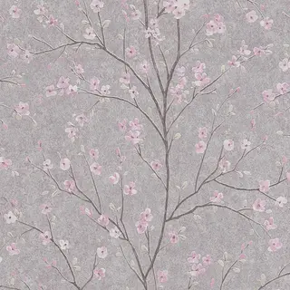 A.S. Creation Cherry Blossom Floral Flowers Trail Vinyl Texture Embossed Wallpaper In Grey
