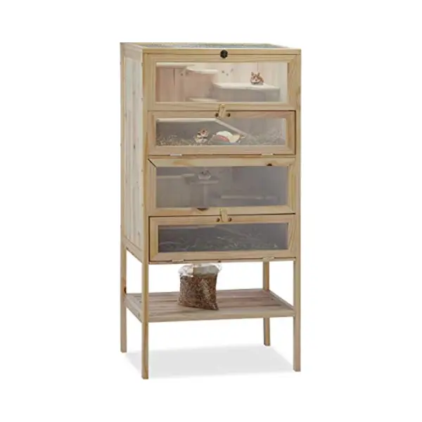 Relaxdays Wooden Hamster Cage, 3 Storeys, Windows, Grid Roof, Rodent Pen, Xxl, Hwd, 120x60x40 Cm, Natural thumbnail