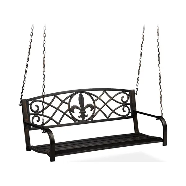 Relaxdays - Porch Swing, 2 Seater, Hanging Garden Bench, Vintage Design, Metal, Black/bronze thumbnail