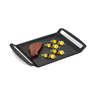 Relaxdays Grill Plate, Gas & Electric Cooker, Griddle For Meat, Vegetables & Fish, Non-Stick, Wxd 23 X 26 Cm, Anthracite
