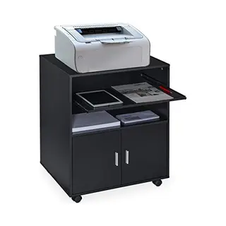 Rollcontainer Büro, Mit 2 Fächern & Tastaturauszug, Druckertisch Mit Rollen, Hxbxt, 74 X 60 X 48 Cm, Schwarz - Relaxdays