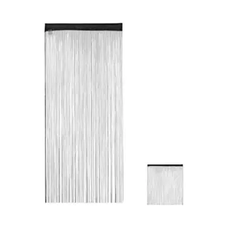 Relaxdays - 2 X Fadenvorhang Schwarz, Kürzbar, Fadengardine, Tunneldurchzug, Für Türen & Fenster, Fransenvorhang, 90x245, Black