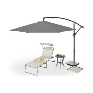 Zweefparasol Met Voet - Ø 300 Cm - Met Hoes En Zwengel - Draaibaar - Kruisvoet - Grijs