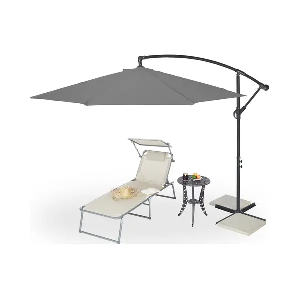 Zweefparasol Met Voet - Ø 300 Cm - Met Hoes En Zwengel - Draaibaar - Kruisvoet - Grijs thumbnail