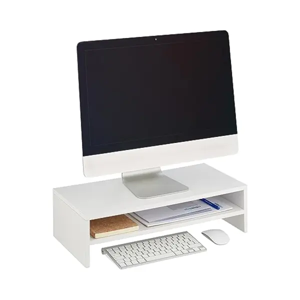 Monitorständer, Zusatzablage, Hxbxt, 14, 5 X 54 X 25, 5 Cm, Bildschirmerhöhung Für Schreibtisch, Modern, Weiß - Relaxdays thumbnail