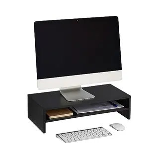 Relaxdays Monitorständer, Zusatzablage, Hxbxt, 14, 5 X 54 X 25, 5 Cm, Bildschirmerhöhung Für Schreibtisch, Modern, Schwarz