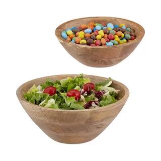 Houten Saladeschaal - Set Van 2 - Ø 23 En 29 Cm - Mangohout - Ronde Serveerschalen