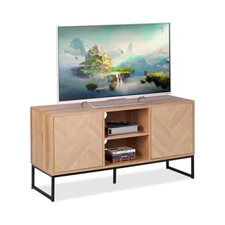 Relaxdays - Tv Lowboard, Retro Design, Hwd, 60 X 120 X 38 Cm, Wood Look, Metal, 4 Compartments, Table, Light Brown/black