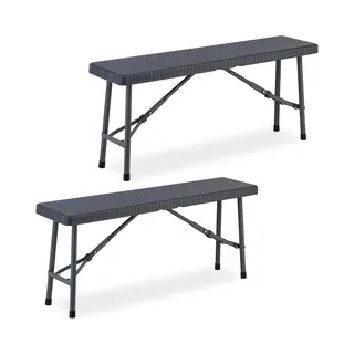 Bierbank - 102 Cm Breed - Set Van 2 - Kunststof - Inklapbaar - Rotanlook - Grijs