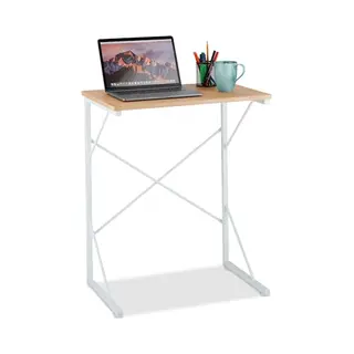 Relaxdays Bureau, Klein Computerbureau, Laptoptafel, Hbd, 75 X 60 X 40 Cm, Ondiepe Computertafel, Mdf En Ijzer, Wit/bruin