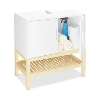 Waschbeckenunterschrank Mit Ablage Hbt, 60, 5x60x33 Cm, Bambus & Mdf, Badunterschrank Waschbecken, Weiß/natur - Relaxdays