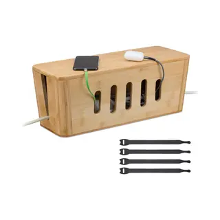 Kabelbox - Bamboe - Voor 2 Stekkerdozen - 16, 5x44x16 Cm - 8 Openingen