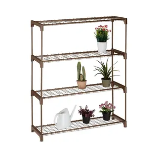 Plantenrek - 106 X 91 X 28 Cm - 4 Etages - Metaal - Binnen - Bruin