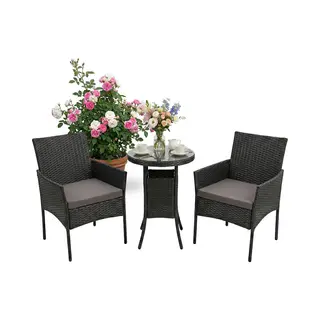Tuinmeubelset - 3-delig - Rattan - Zwart