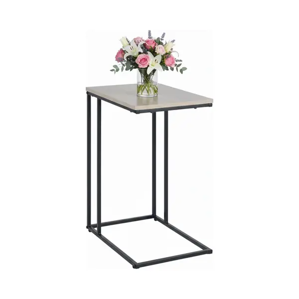 Relaxdays Side Table, Hwd, 64 X 50 X 35 Cm, Mdf, Metal, C-shape, Coffee Table, Living Room, Black/natural thumbnail