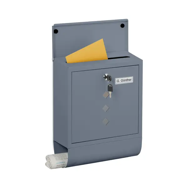 Relaxdays Letterbox With Window, Metal, 4 Keys, Newspaper Compartment, Postbox, Hwd Approx. 38 X 31 X 13 Cm, Anthracite thumbnail