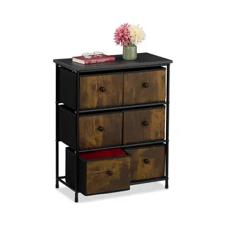 Relaxdays Kommode, 6 Stoffschubladen, Flur & Schlafzimmer, Hxbxt, 73x60x32 Cm, Schubladenschrank, Metall, Braun/grau