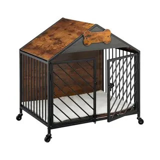 Hondenbench Binnen - 73x70x53 Cm - Met Deken - Op Wielen - Industrieel