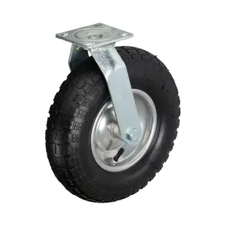 Zwenkwiel Luchtband - 300 Mm - Met Plaatje - Tot 120 Kg - Zwaarlast - Zwart-zilver