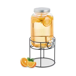 Beverage Dispenser With Insert, Tap & Lid, Glass, Lemonade Container, Water Reservoir, 3.3 Litres, Transparent - Relaxdays