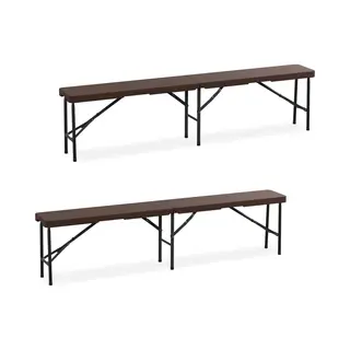 Relaxdays Set Van 2 Opvouwbare Banken Van Kunststof, Staal, Voor Camping, Balkon En Tuin, 43 X 180 X 25 Cm (h X B X D), Bruin