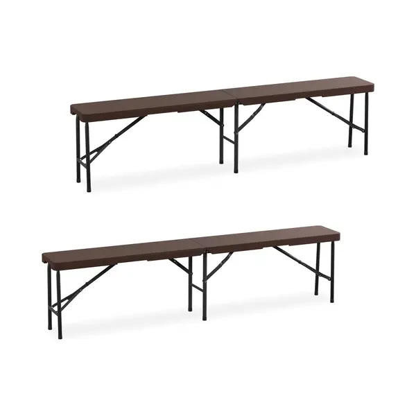 Relaxdays Set Van 2 Opvouwbare Banken Van Kunststof, Staal, Voor Camping, Balkon En Tuin, 43 X 180 X 25 Cm (h X B X D), Bruin thumbnail