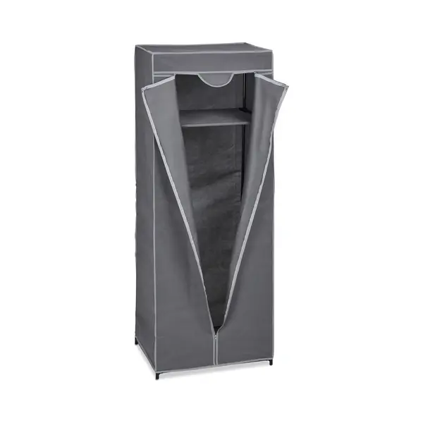 Fabric Wardrobe With Clothes Rail & 1 Shelf, Hwd 175 X 60 X 45 Cm, Covered Closet With Zipper, Storage, Grey - Relaxdays thumbnail