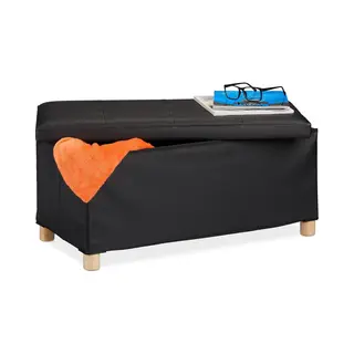 Hocker Met Opbergruimte - Kunstleer - 35x76x37 Cm - Zitbank Hal - Zwart