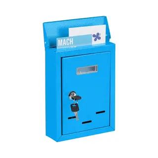 Relaxdays - Letter Box With Name Plate, Metal, Lockable, 2 Keys, Post Box, Hwd, 26.5 X 19 X 6.5 Cm, Wall-mounted, Blue
