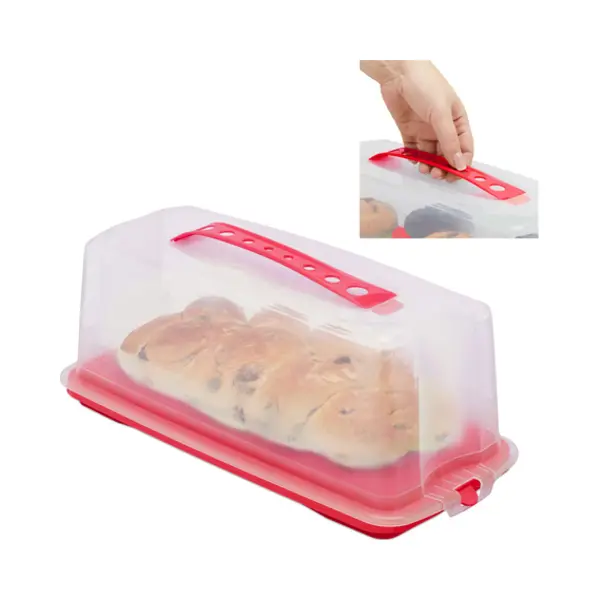Relaxdays 4052025920784 Kuchenbehälter Rechteckig Kunststoff Rot, Transparent thumbnail