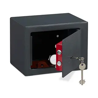 Relaxdays Home Safe With Keys, Double-bit Lock, Fix To Wall/Floor, Mini Vault, Hwd, 17 X 23 X 17 Cm, Grey
