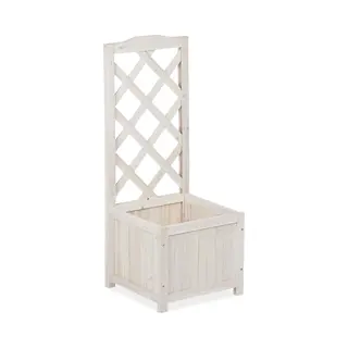 Relaxdays Planter Box With Trellis, Weatherproof, Wooden, Balcony, Garden Bed, 90 Cm Lattice, 20 L, White