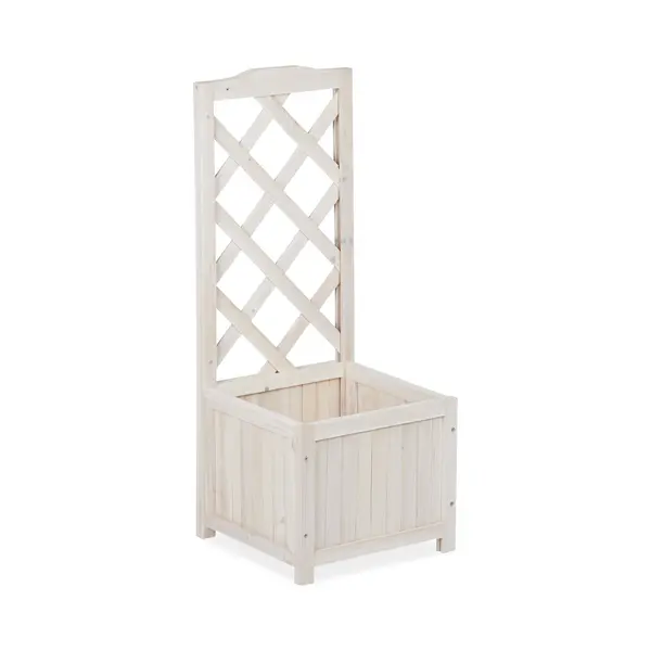 Relaxdays Planter Box With Trellis, Weatherproof, Wooden, Balcony, Garden Bed, 90 Cm Lattice, 20 L, White thumbnail
