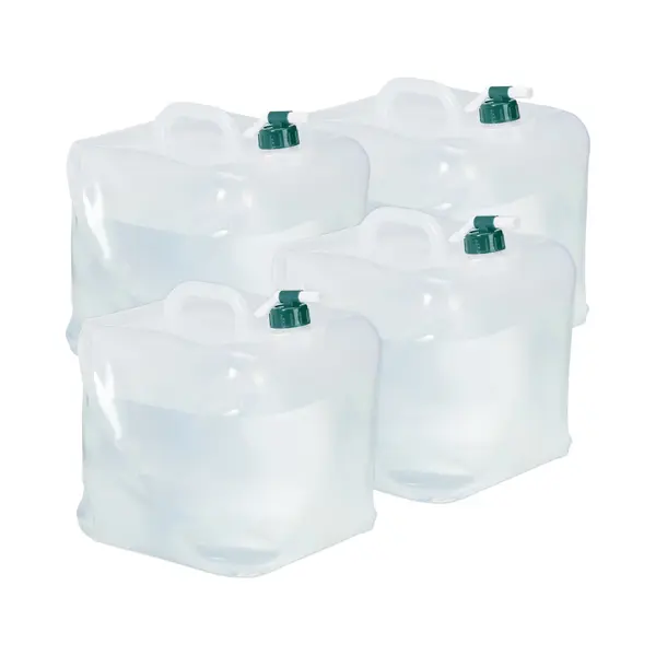 Relaxdays - Faltkanister 4er Set, 20 Liter, Faltbare Wasserkanister Mit Hahn, Bpa-frei, Plastikkanister, Transparent/grün thumbnail