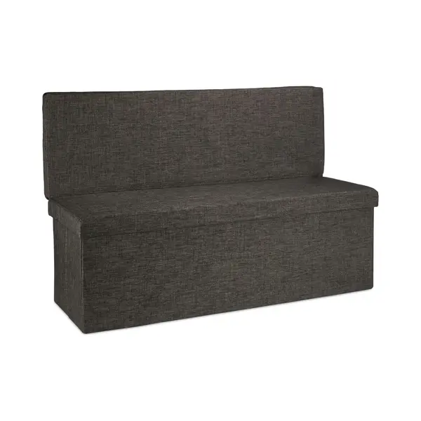 Relaxdays Folding Xl Storage Ottoman With Seat Back, 73 X 114 X 38 Cm Sturdy Footstool Bench Linen With Removable Lid, Brown thumbnail