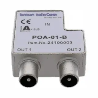 Braun Telecom Coax Splitter - 2-wegs - Vrouwelijk Naar 2x Mannelijk - Zilver