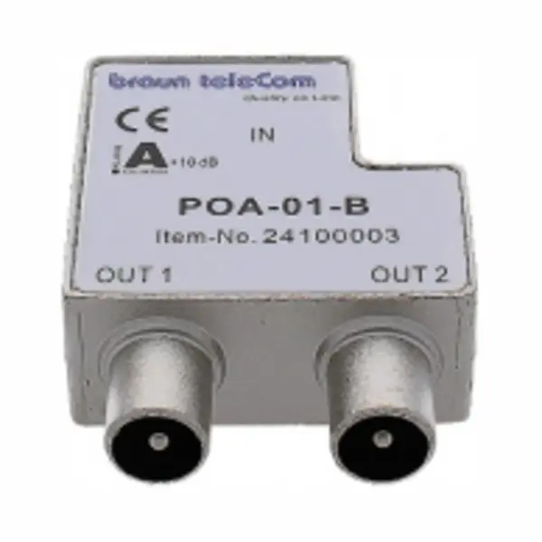 Braun Telecom Coax Splitter - 2-wegs - Vrouwelijk Naar 2x Mannelijk - Zilver thumbnail
