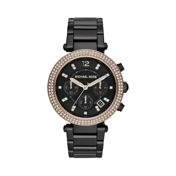 Michael Kros Michael Kors Parker MK5885 Women's Chronograph Watch – 39mm Black Dial Black Steel Bracelet thumbnail