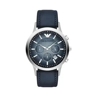 Emporio Armani Renato AR2473 Men's Chronograph Watch – 43mm Blue Dial Blue Leather Strap